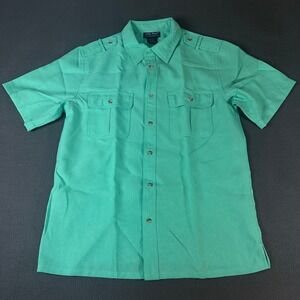 John Blair Mens Mint Green Short Sleeve Button Down Shirt Epaulettes Medium